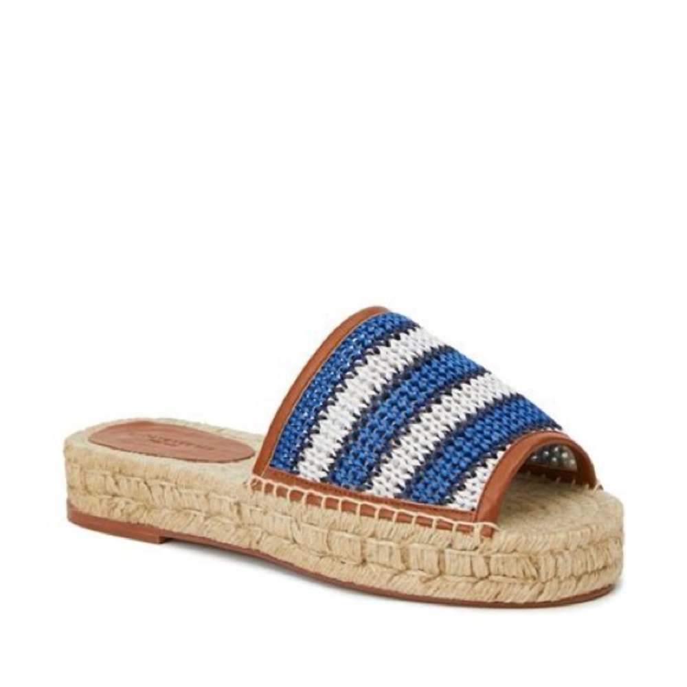 NWT Lafayette 148 Raffia Espadrille Slide EU 41/US 11 Cobalt Multi